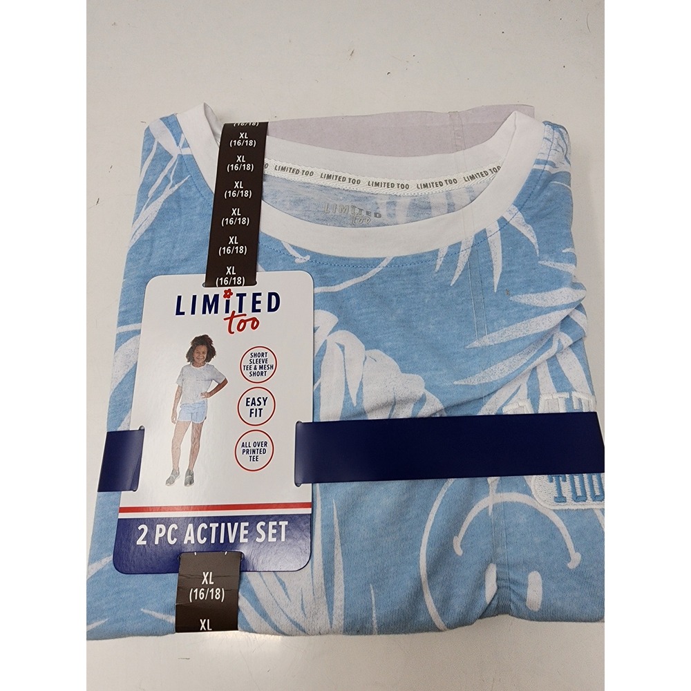 Limited Too Girls Athletic 2pc Shorts Set Blue Cotton Blend Casual Size XL 16/18